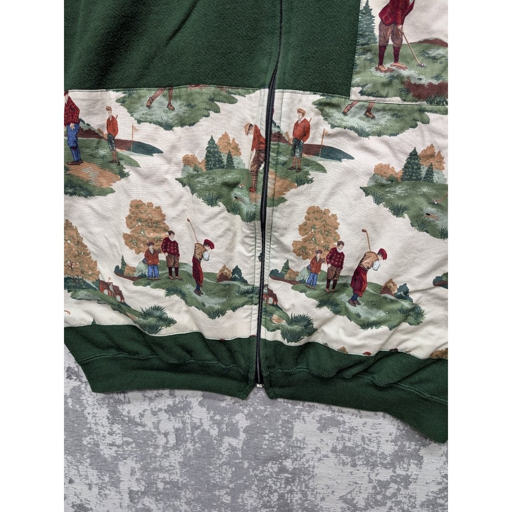 VTG Cheetah Up-cycled Men's XL Sweater Green Cotton Polyester Golf Print Zip - Picture 12 of 15